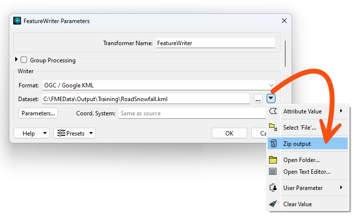 Zip output